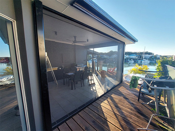 Retractable insect screen installed on patio